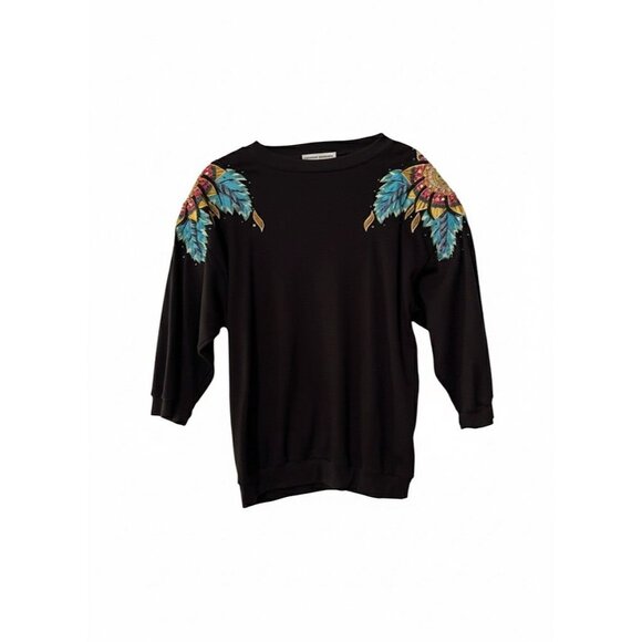 Victoria Harbour Vtg 80s Womens Sweater Floral Patches Beaded Art Deco Sz L - Picture 2 of 6